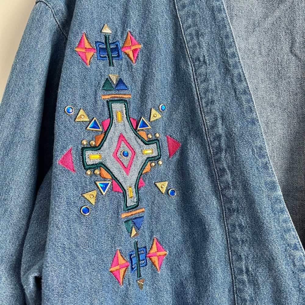 Vintage Saint Germain Paris Funky Embroidered Jean Jacket Size XL - Picture 6 of 13